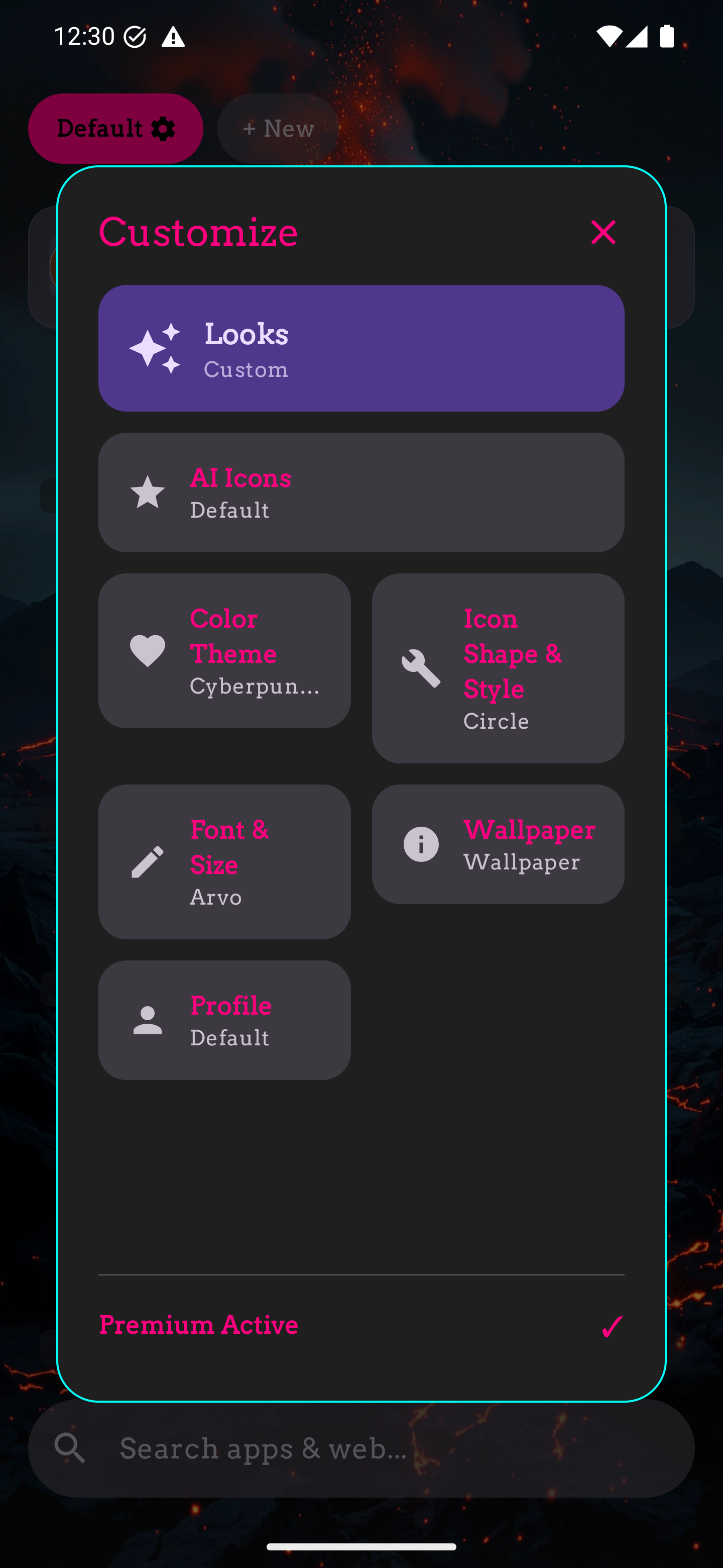 The launcher customization sheet