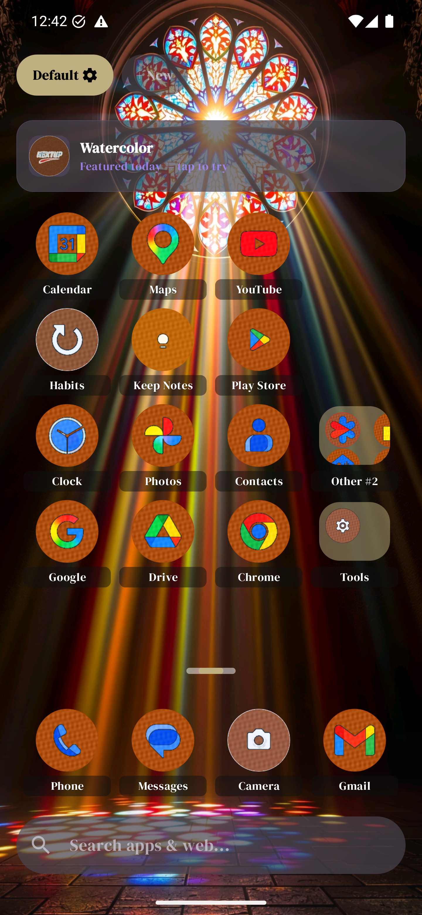 Home screen with the watercolor themed icon pack